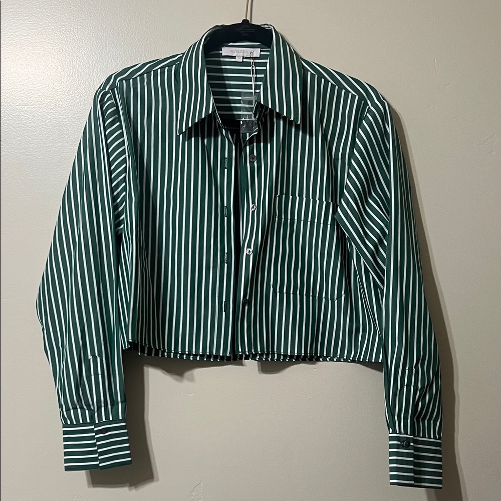 Olivaceous Forest Green Striped Blouse